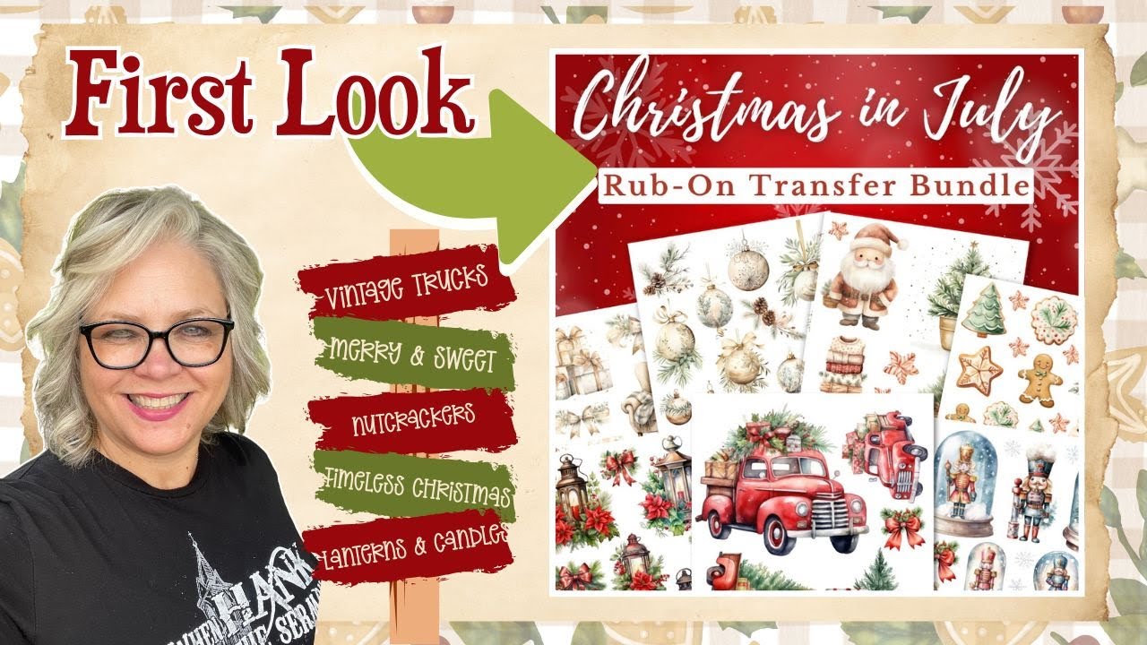 🎅🏻🎄 FIRST LOOK ~ Christmas in July Rub on Transfers Essential Stencil