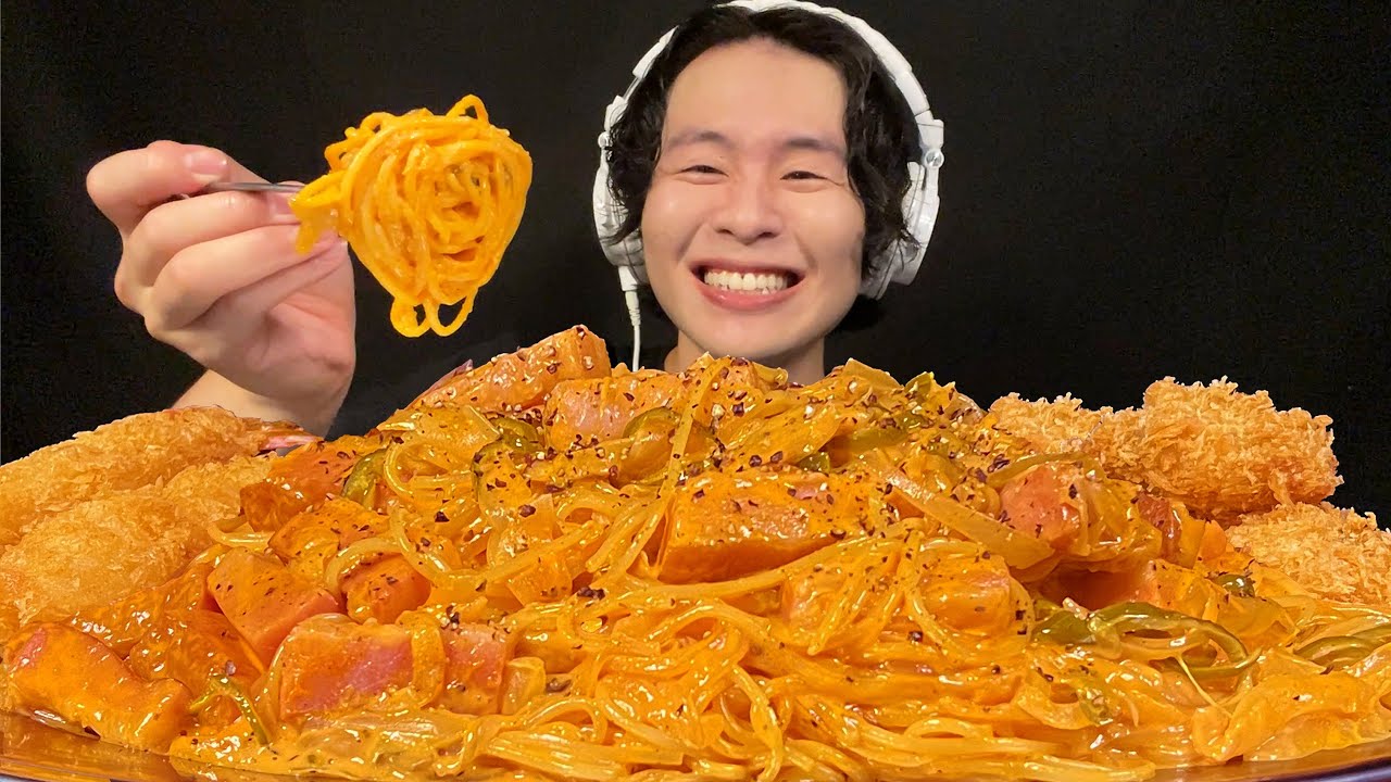 【ASMR】超濃厚クリームナポリタン&エビフライ‼️【咀嚼音/mukbang/Eating Sounds】