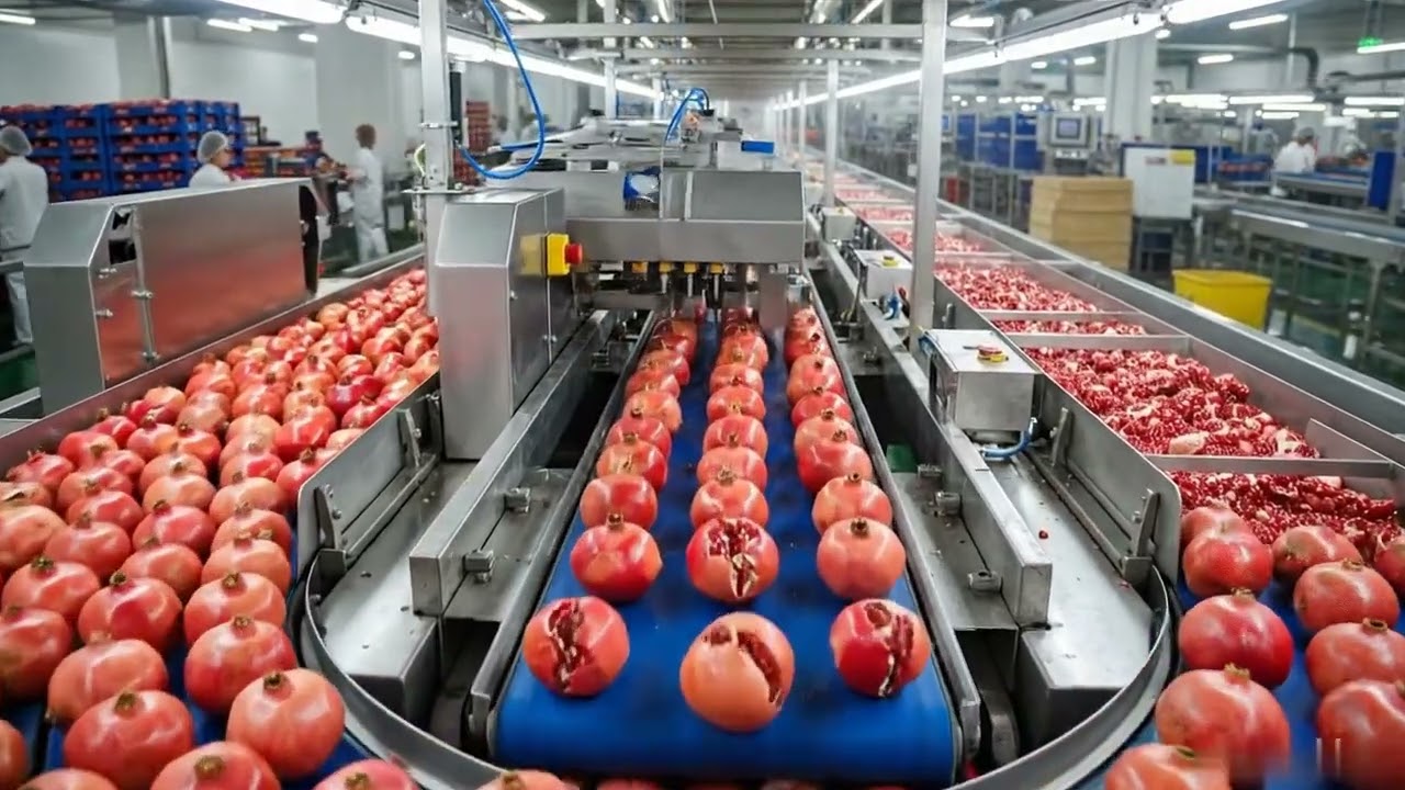 Inside a Pomegranate Factory in the Future | From Raw Pomegranate to Bottled Juice (Full Process)