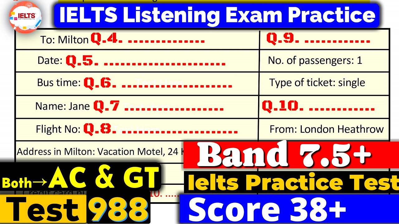 IELTS Listening Practice Test 2026 with Answers | Recent Exam - 988