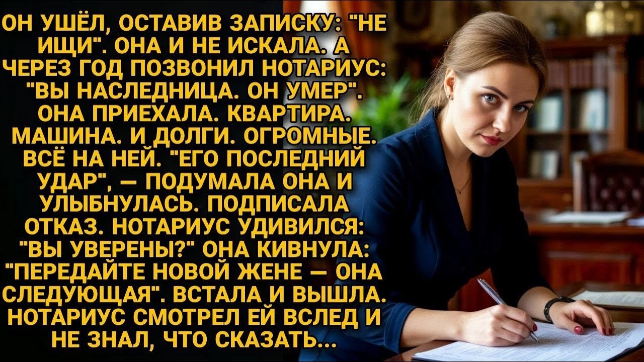 Записка «Не ищи» — муж исчез   Через год нотариус рассказал правду, от которой я похолодела