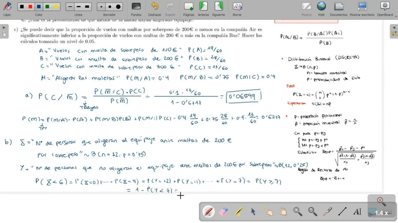 EJERCICIO ESTADÍSTICA. Cálculo probabilidad sucesos. Hipótesis contraste diferencia de proporciones