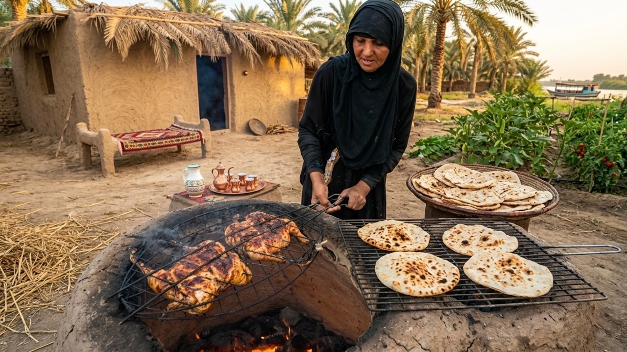 اول مرة نجرب نشوي الدجاج على تنور الطين وفعلا طعم الدجاج طلع خرافي مع الخبز العراقي الحار 