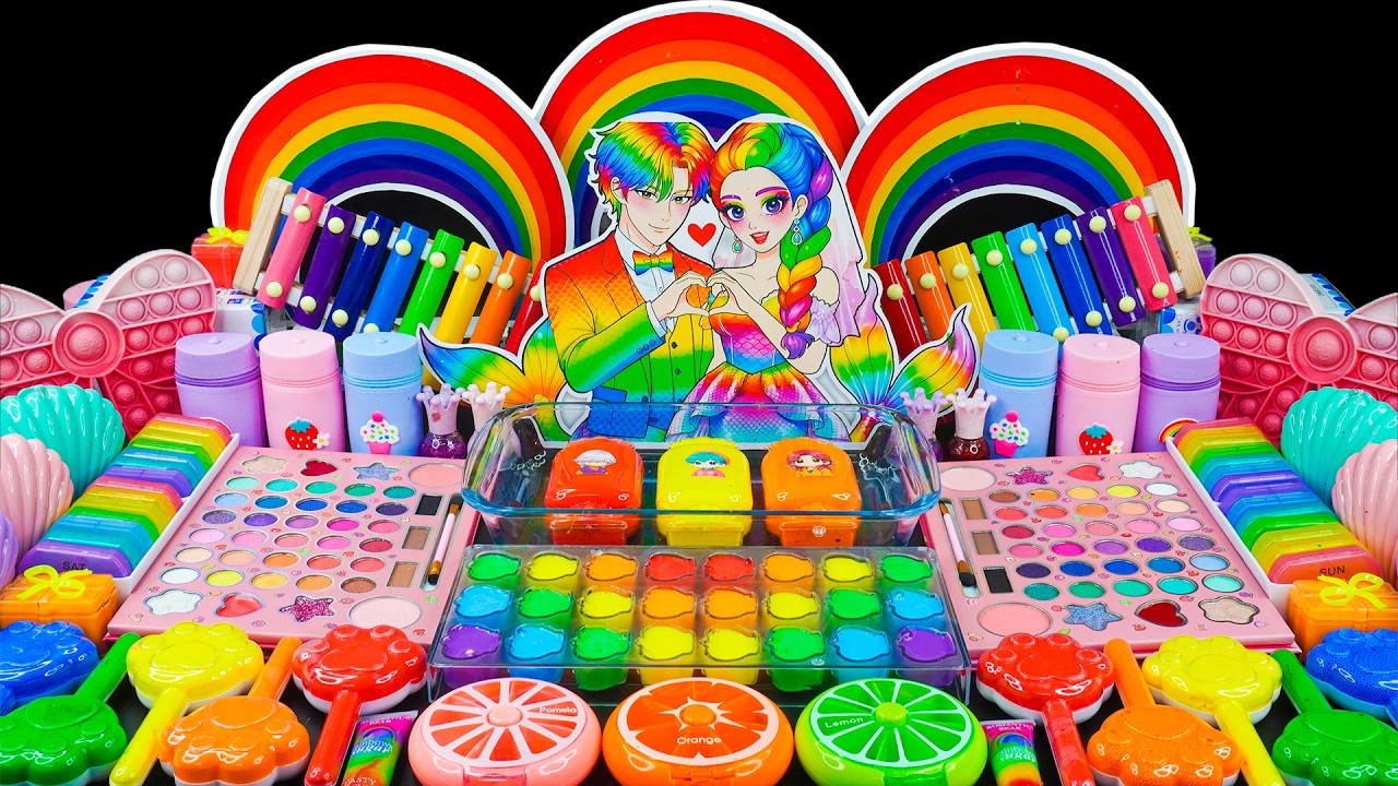 ASMR DIY Regenbogen Schleim mit Rumi & Jinu 🌈✨ Makeup Mixing