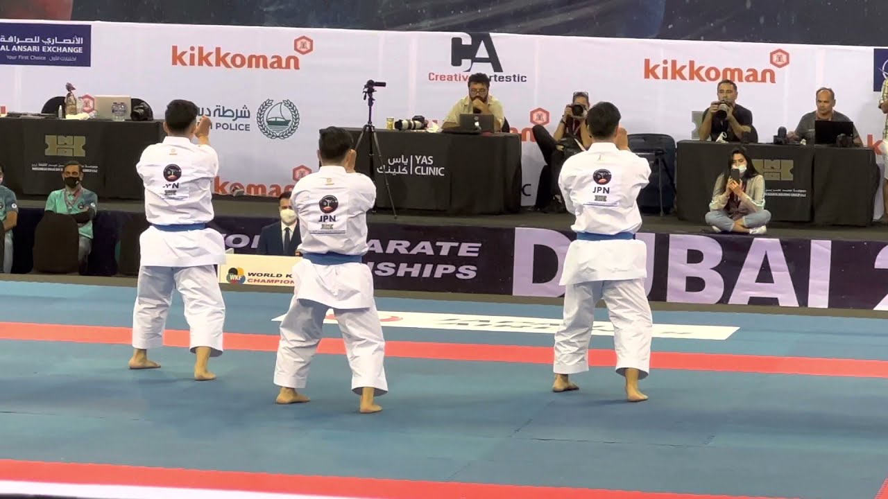 WKF Dubai Karate 2021 Thrilling final team kata Japan Unsu Kata