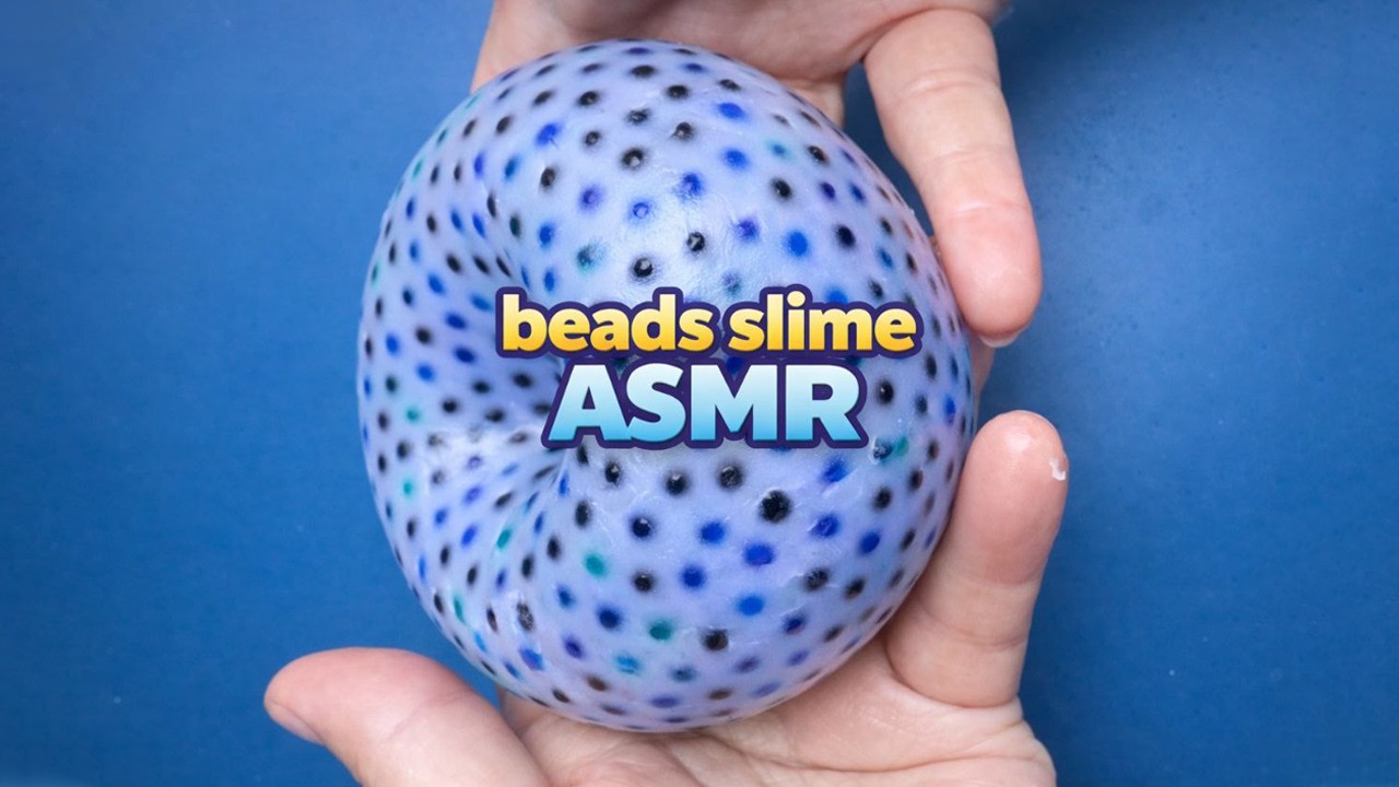 So Crunchy! 💙 Black & Blue Bead Slime ASMR No Talking