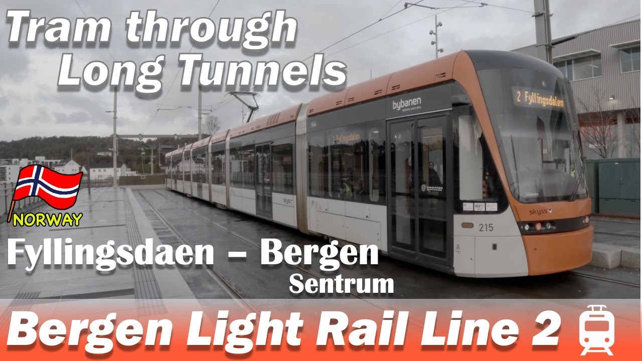 🇳🇴Bergen Light Rail: City Tram penetrating through long mountain tunnels