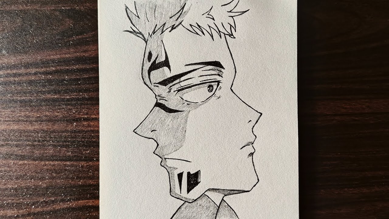 HOW TO DRAW sukuna and yuji half face step by step