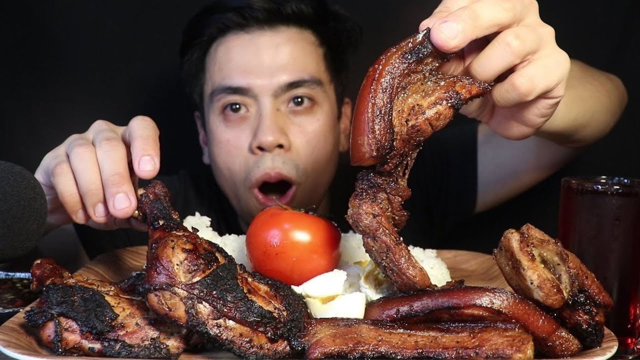 PORK BELLY AND CHICKEN BBQ MUKBANG ASMR