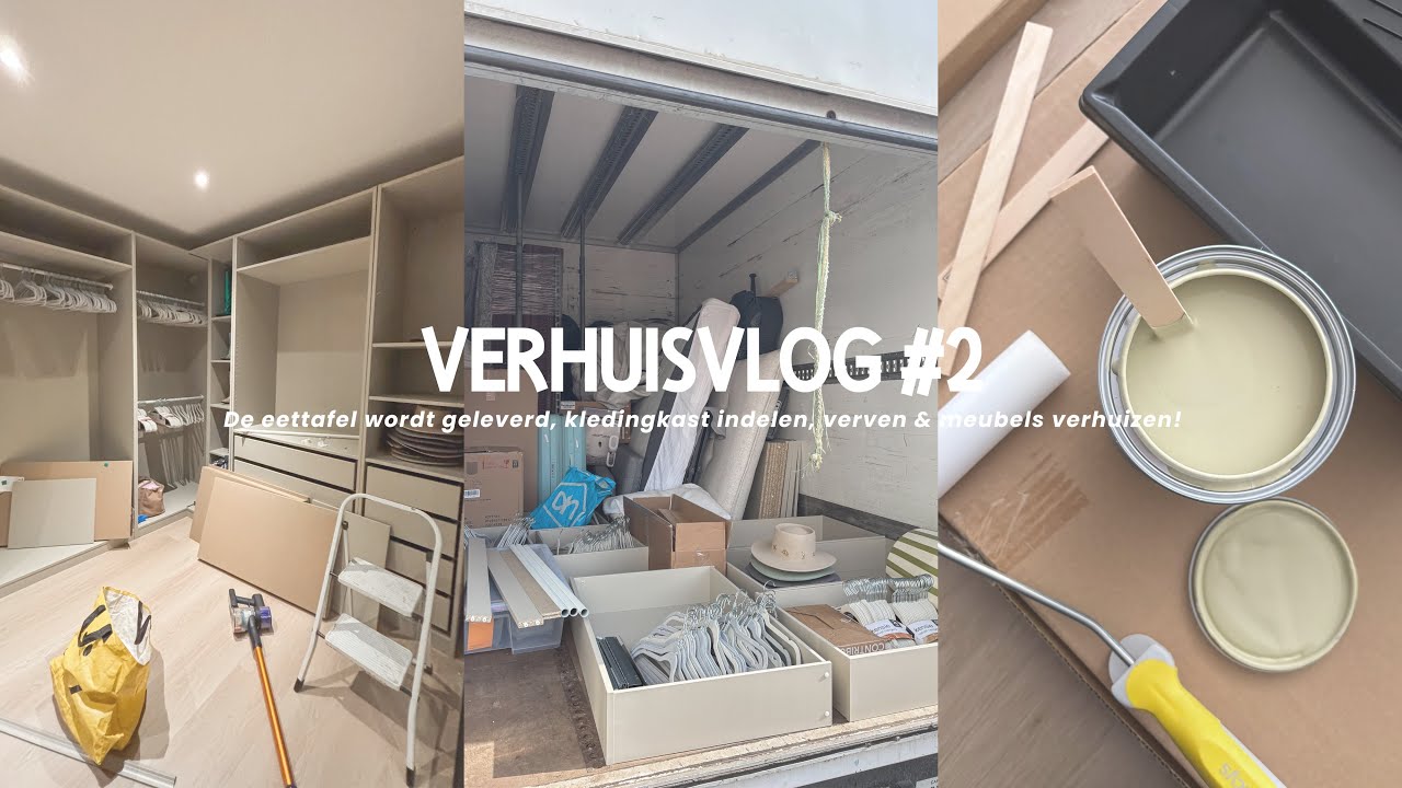 Verhuisvlog #2 🏠🔑 Verven, nieuwe eettafel is binnen & kleding kast inrichten!  Fleur Nijbacker