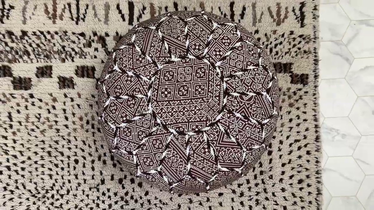 Kechart &ndash; Moroccan brown floor ottoman, handmade pouf cover, traditional chairs and ottomans