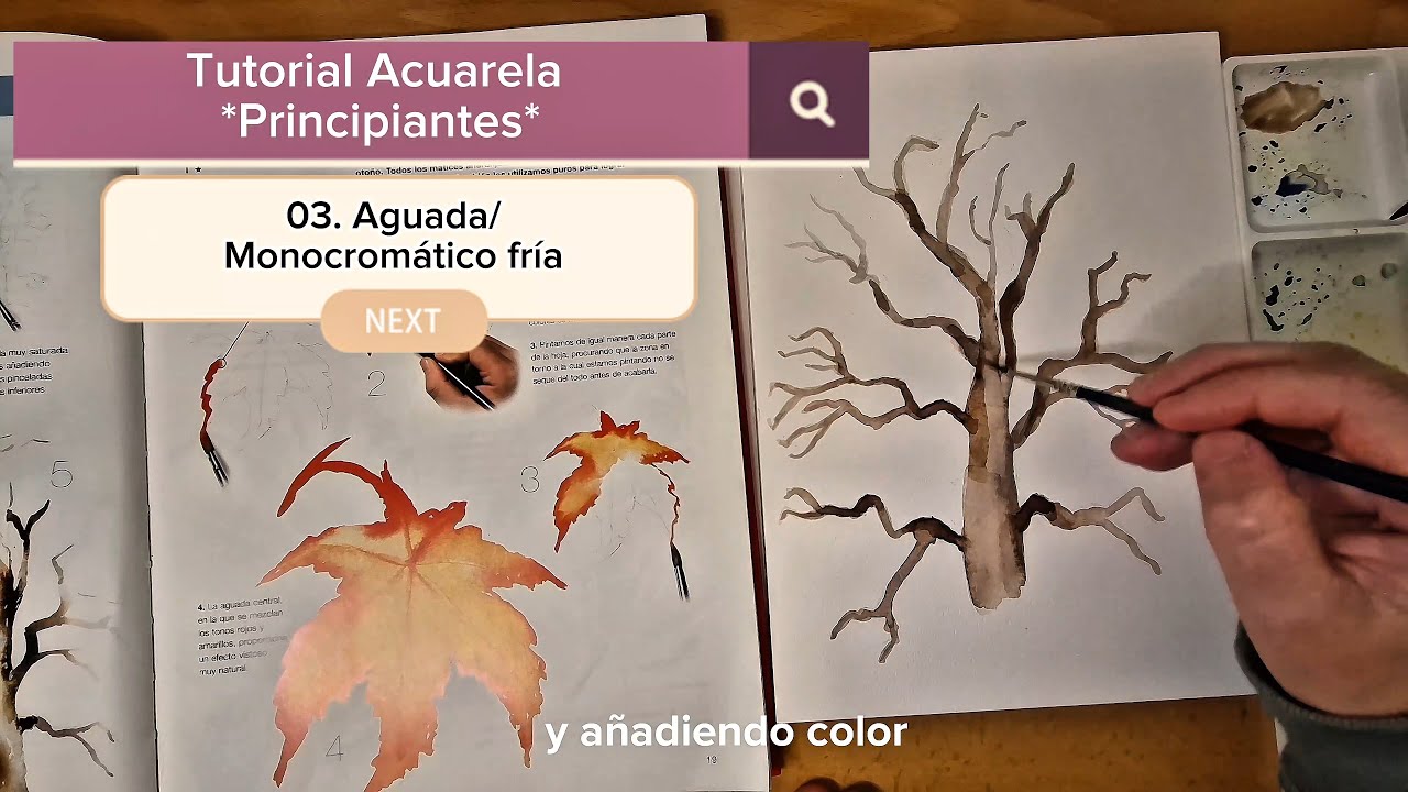 Tutorial para aprender ACUARELA 🎨Ejercicio 3. Aguada, monocromía fría. Árbol sin hojas. Nivel fácil 