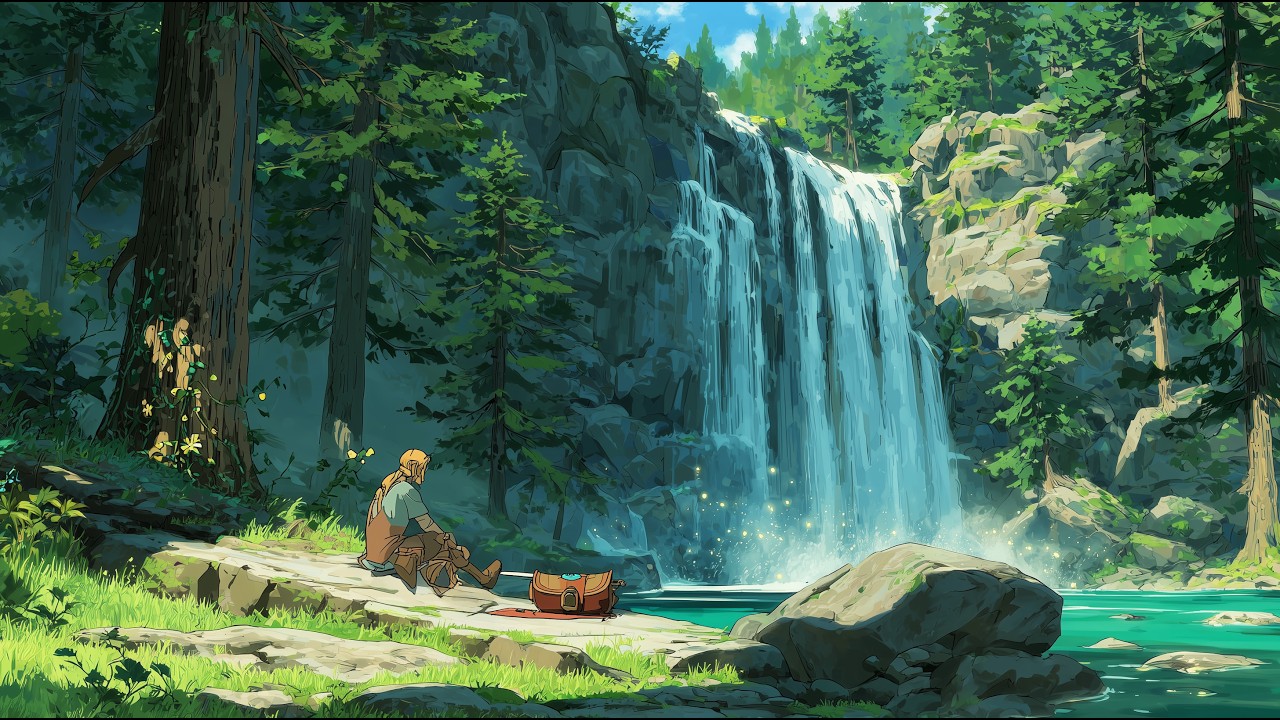 Wandering Swordsman by the Waterfall 🌿 | Peaceful Fantasy Ambient