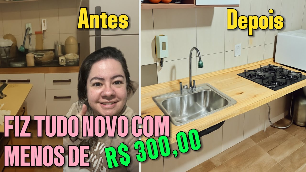 Cozinha simples, bonita e barata – fiz minha bancada sozinha!