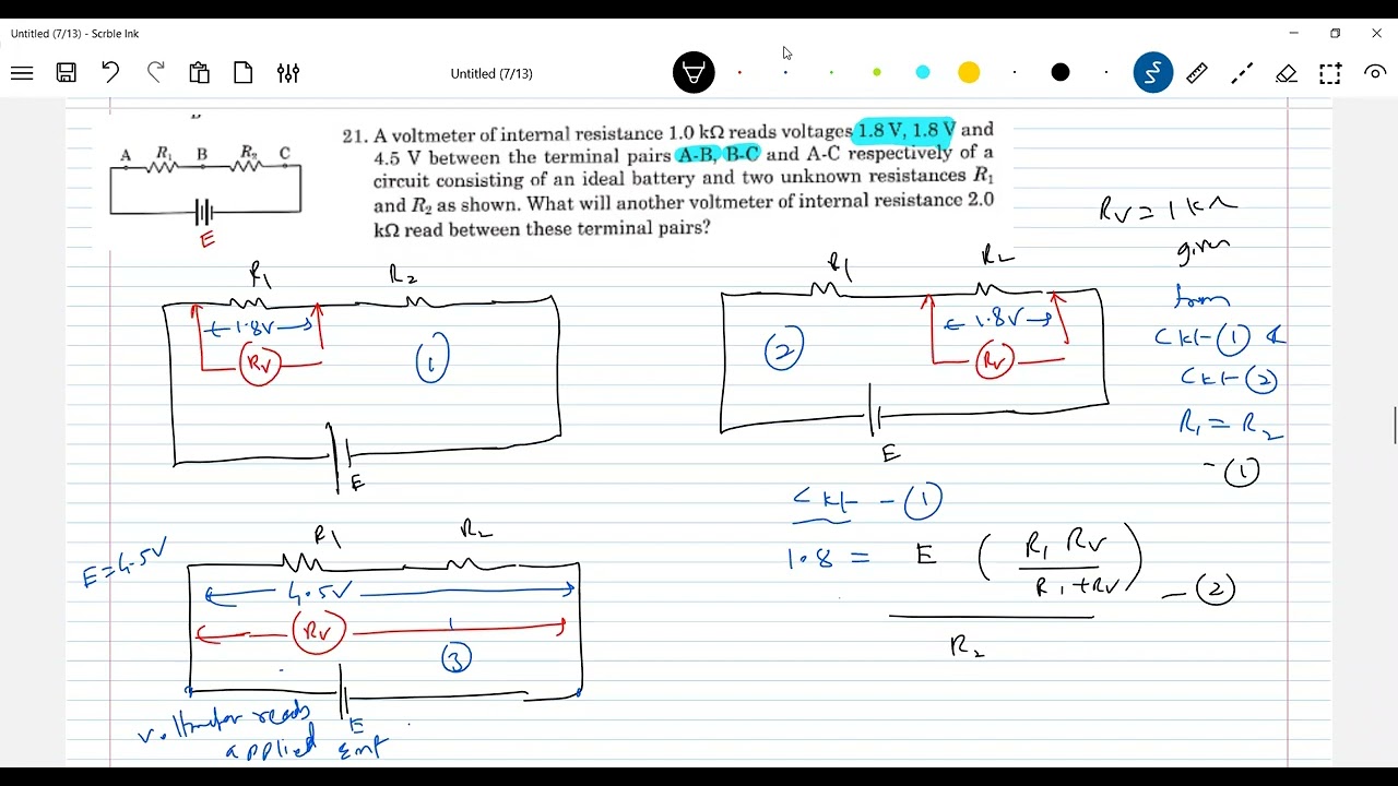 6) Pathfinder Physics |A voltmeter of internal resistance 1kΩ reads voltages 1.8 V, 1.8 V and 4.5 V