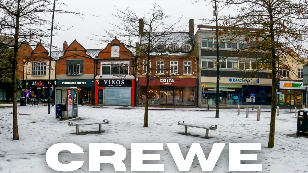 SNOW in CREWE Town Centre Walk Tour ENGLAND United Kindom December 2023 4K