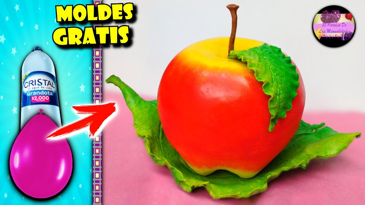 Diy Manzana gigante decorativa en 3D adornada con una hoja de árbol grande con material reciclable