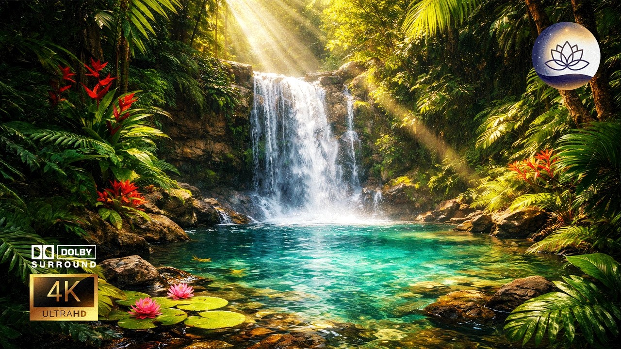 Cascada de Cristal en el Bosque 🌊 Sonido de Agua Poderosa | [4K UHD] | Vital Calm