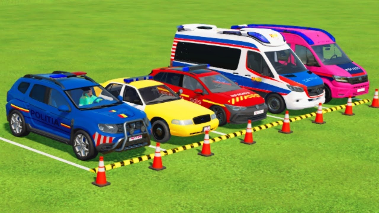 TRANSPORTING CARS, AMBULANCE, POLICE CARS, FIRE TRUCK, MONSTER TRUCK OF COLORS! WITH TRUCKS! - FS 22