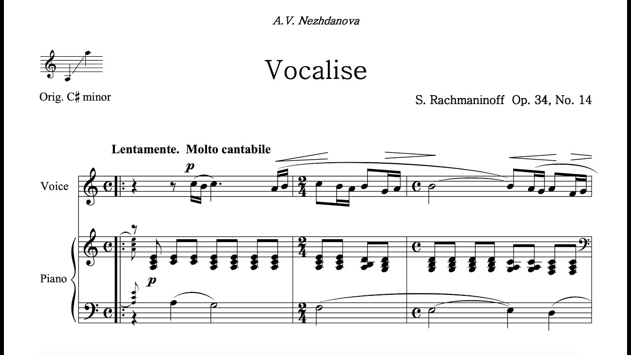 Vocalise (S. Rachmaninoff) - A Minor Piano Accompaniment