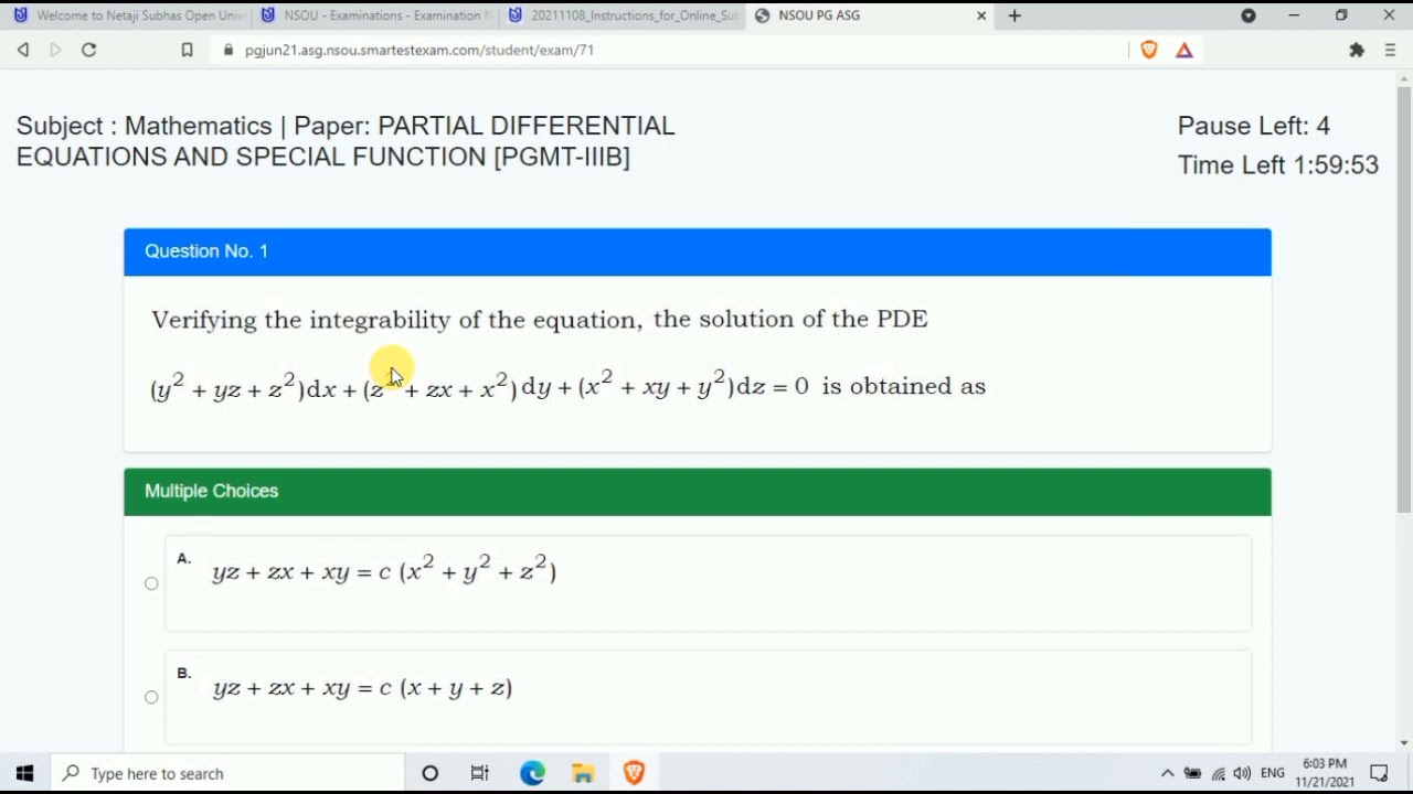 PG PGMTT 3B ASSIGNMENT ANSWER KEY 2021 NSOU