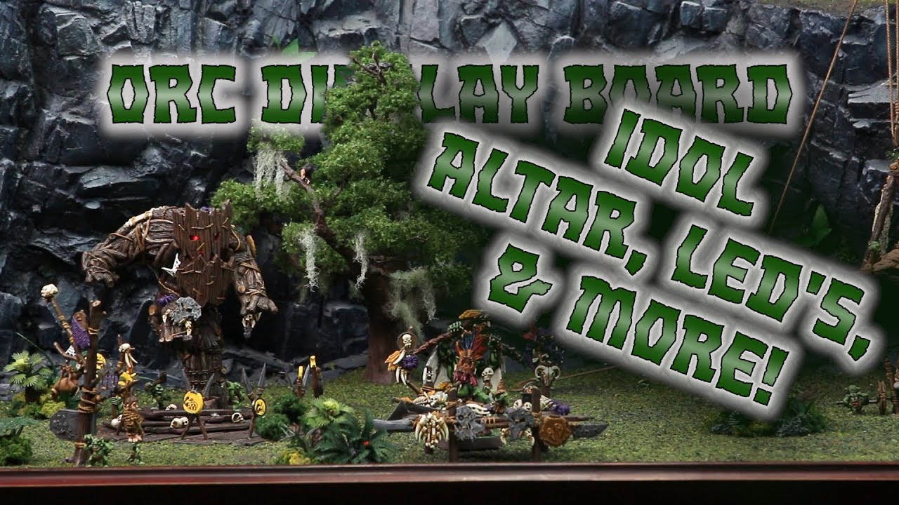 Orc Display Board Terrain Showcase - LED lighting, Idol, Hut, Elevator, Cave and more!