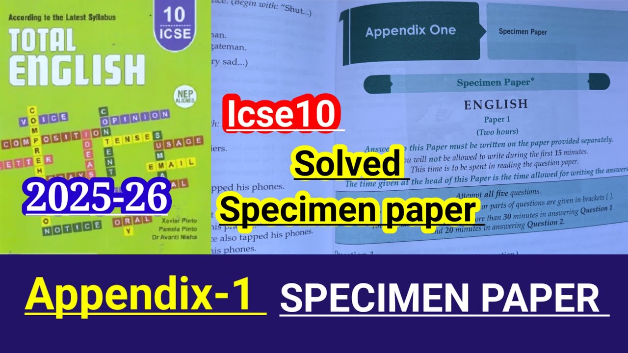 ICSE-10 | Total English grammar solution 2025-26 |Solved Specimen paper Appendix-1 | Class -10 🔥 