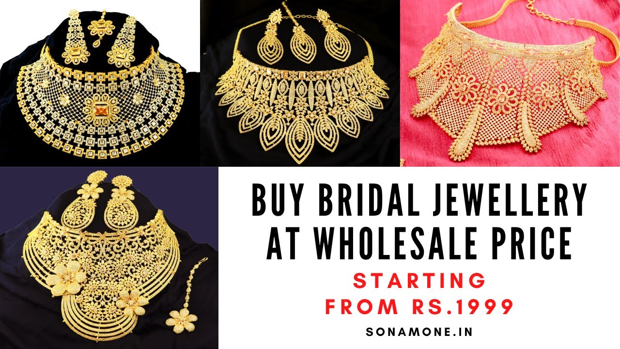 Buy Zircon Jewellery Retail at Wholesale Price | Bridal American Diamond Necklace Choker Set Gold