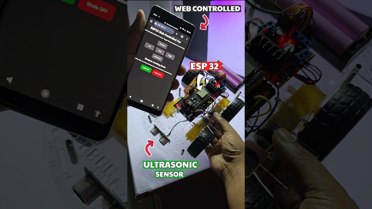 ESP32 Web Controlled + Obstacle Avoidance Robot Car Using Arduino 