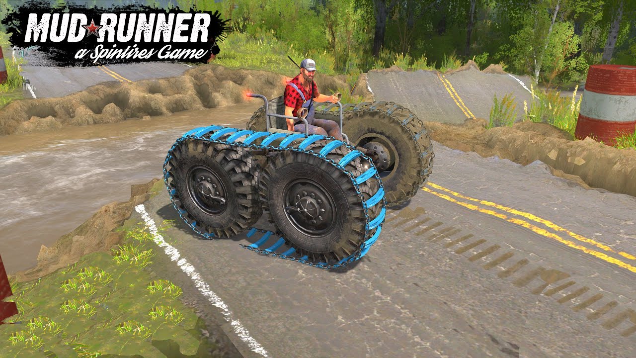 Spintires: MudRunner - Homemade Crawler All terrain Vehicle Passes A Road Collapse