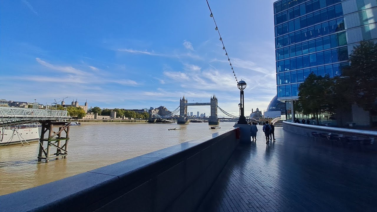 London city walking tour _ monument,  London bridge, tower bridge area by river Thames.