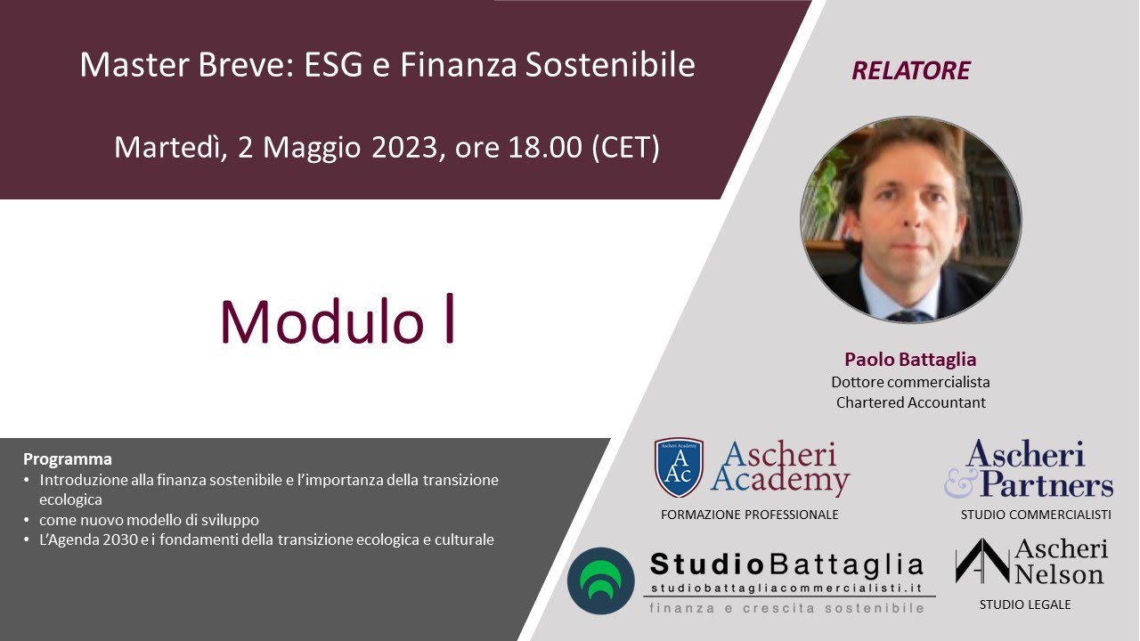 Master Breve: ESG e Finanza Sostenibile  - Modulo I