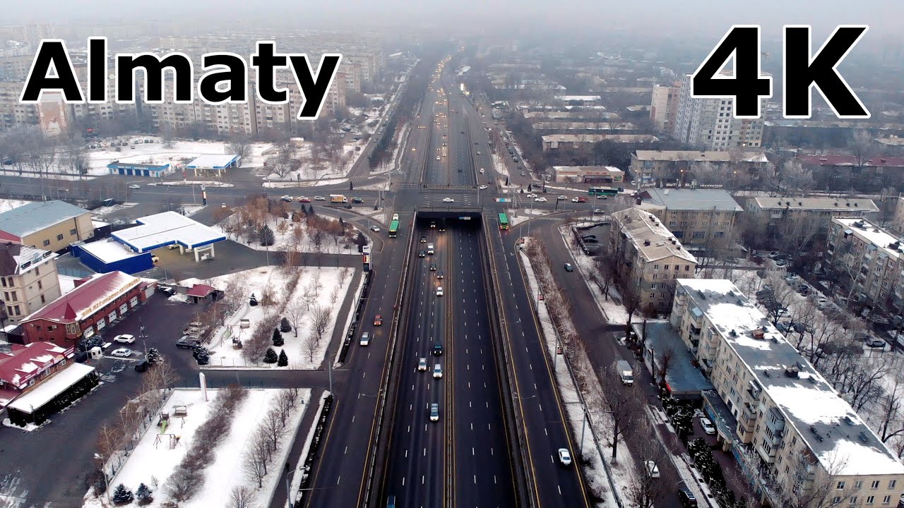 [4K] Микрорайоны Алматы с высоты птичьего полета. Зима