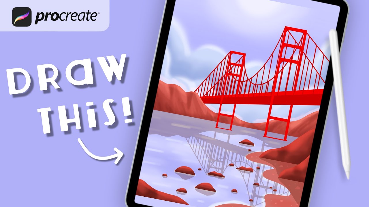 Procreate Step by Step Tutorial - Golden Gate Bridge - Draw With Me - iPad Art - Illustration