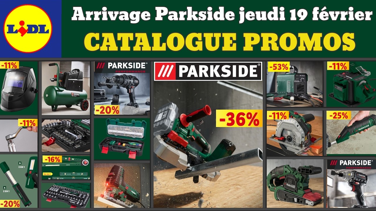 catalogue LIDL parkside jeudi 19 février 2026 ✅ Arrivage bricolage parkside 🔥Promos deals Crivit pub
