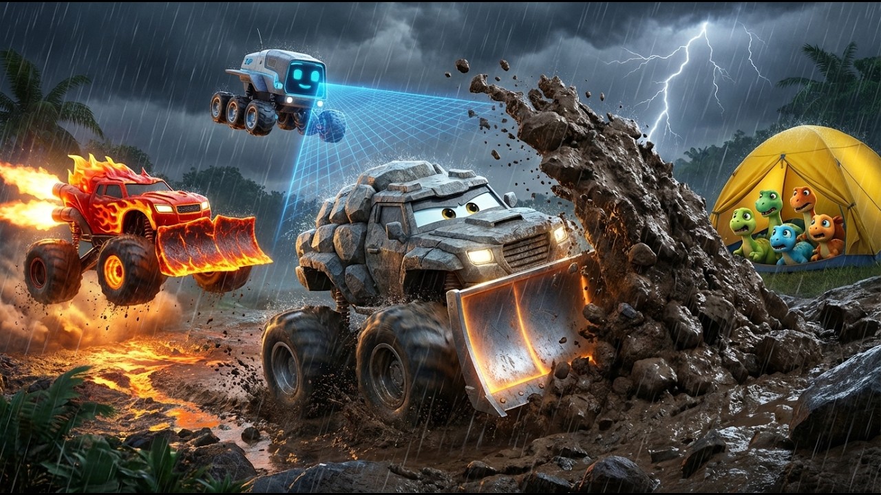 Monster Truck Rescue Patrol Team | Mega Mudslide Diversion! ⛈️ | Kids Cartoons
