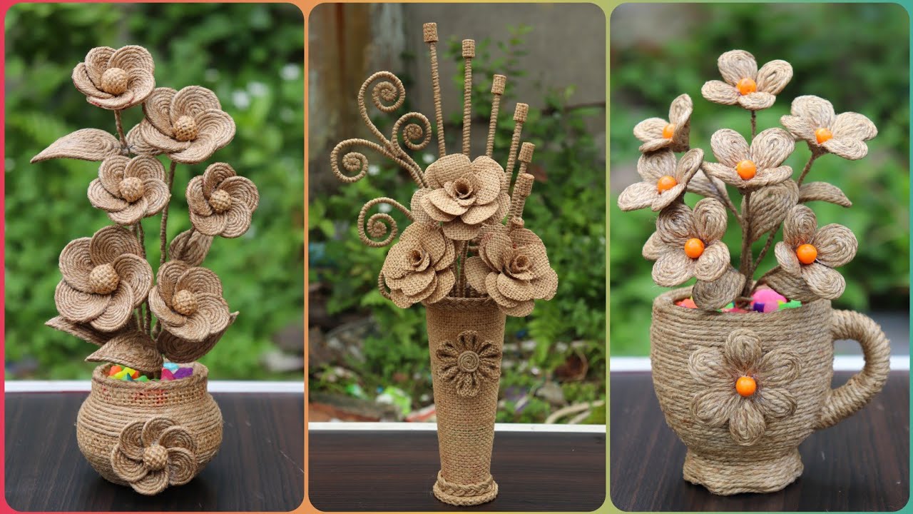 Best collection 3 jute flower vase | Home decorating ideas handmade
