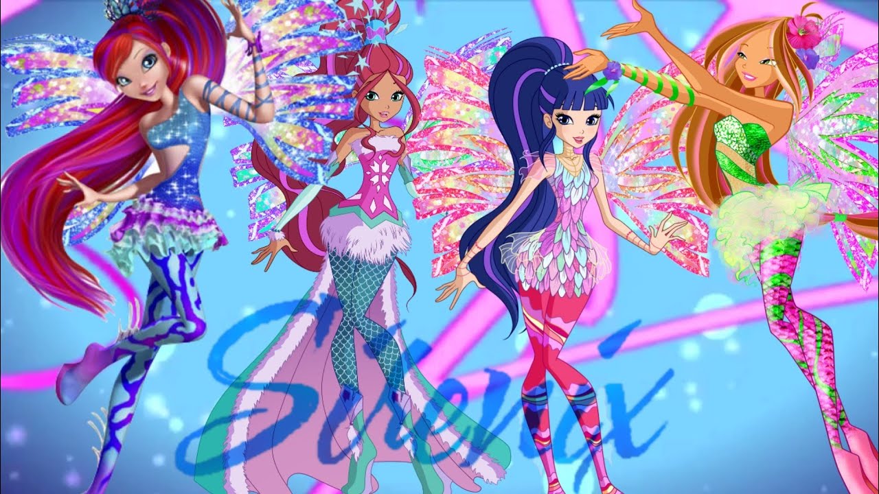 Winx Club-Sirenix 3D,Sirenix 2D,Sirenix 8 season and Crystal Sirenix.Splitscreen Comparison.