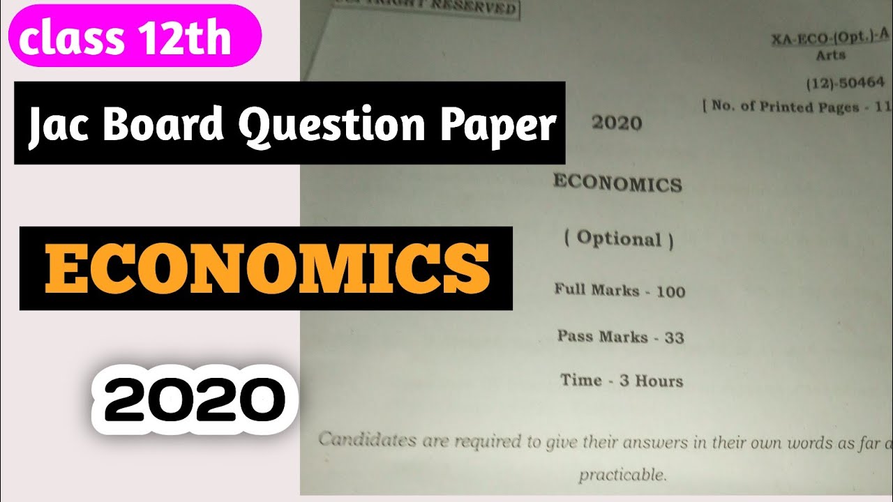 jac 12th economics question paper 2020 |Jac previous year question paper 2020