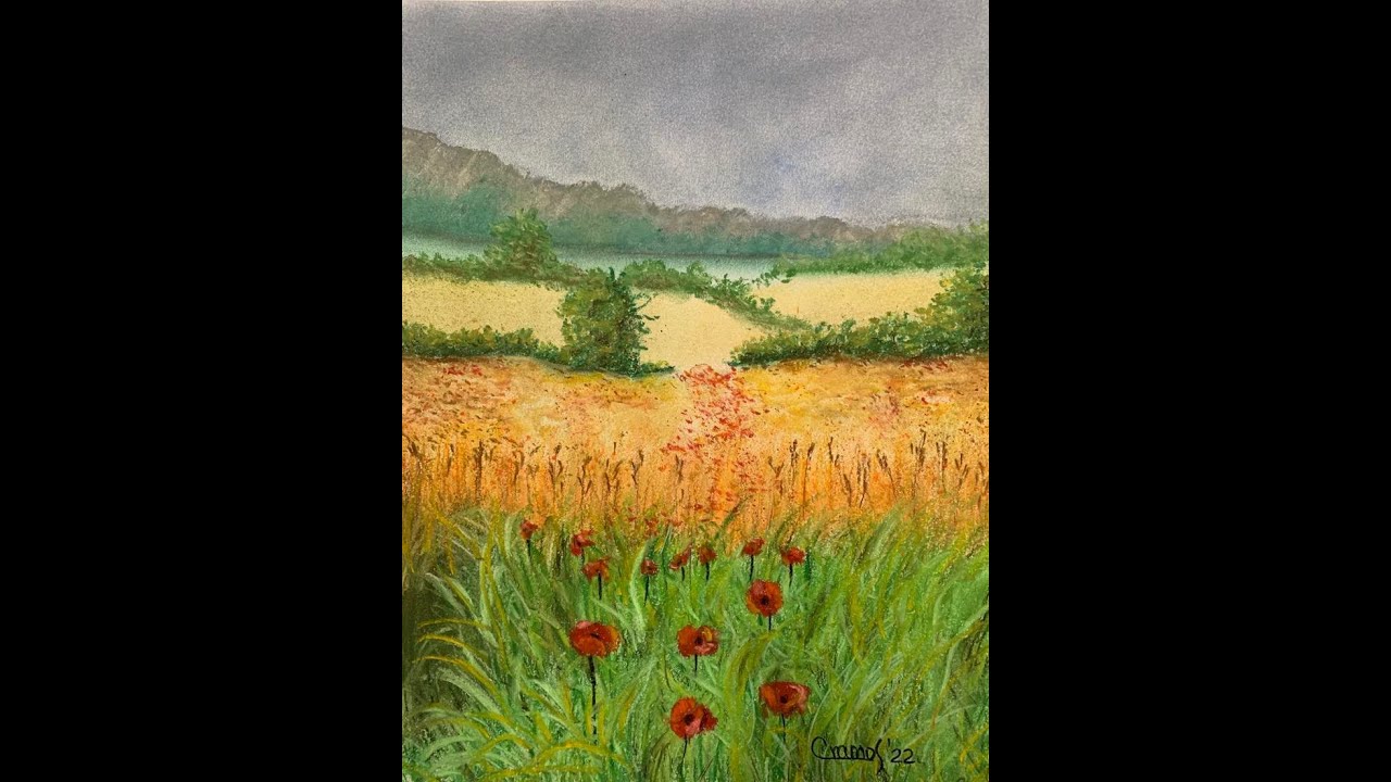 COMO DIBUJAR UN CAMPO CON FLORES USANDO TIZAS PASTEL