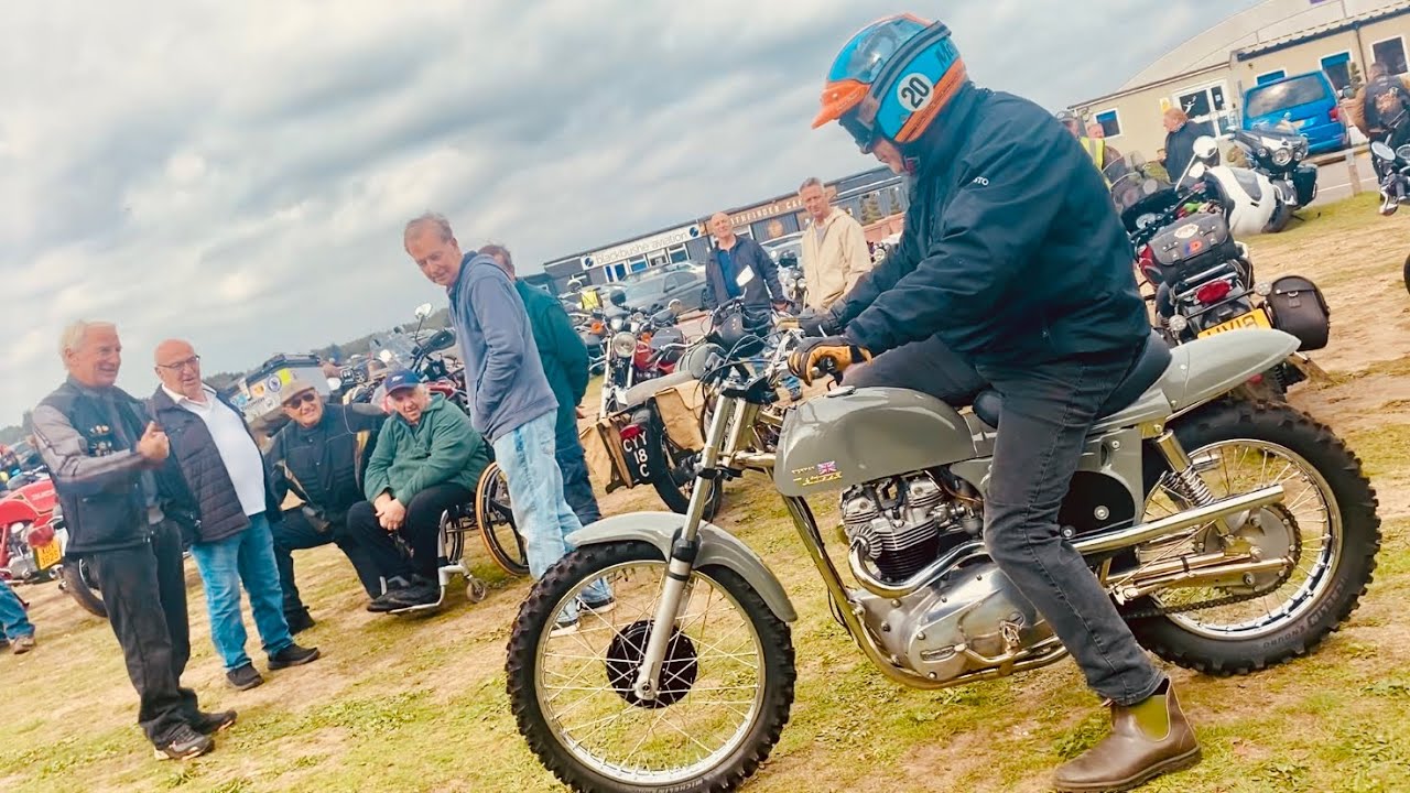 PATHFINDER CAFE Motorcycles Rickman Metisse TRIUMPH Ducati BMW & Two Dogs at BLACKBUSHE Airport