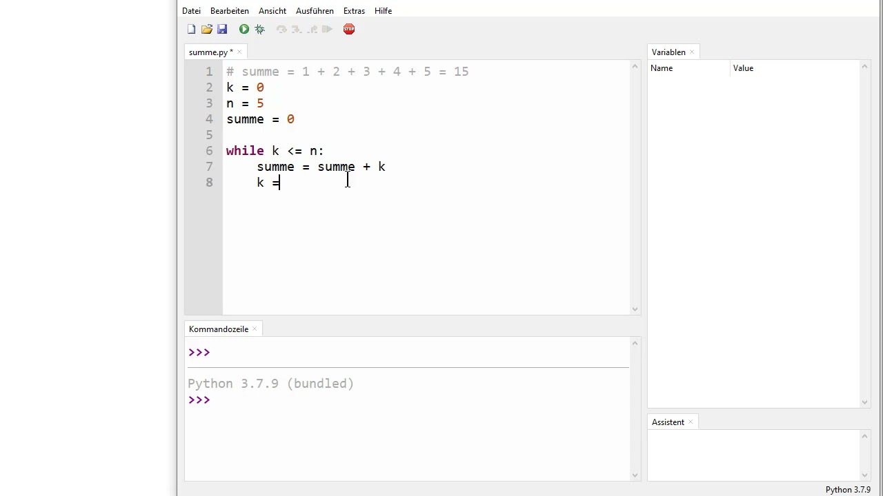 Summe von 0 bis n in Python mit Schleife berechnen