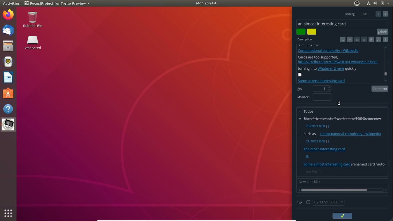 Focus|Project App for Trello - Basics: Active Card