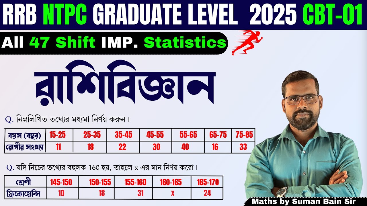 রাশি বিজ্ঞান | RRB NTPC 2025 | Statistics Questions Quick Solutions by Suman Sir | Mean,Median,Mode