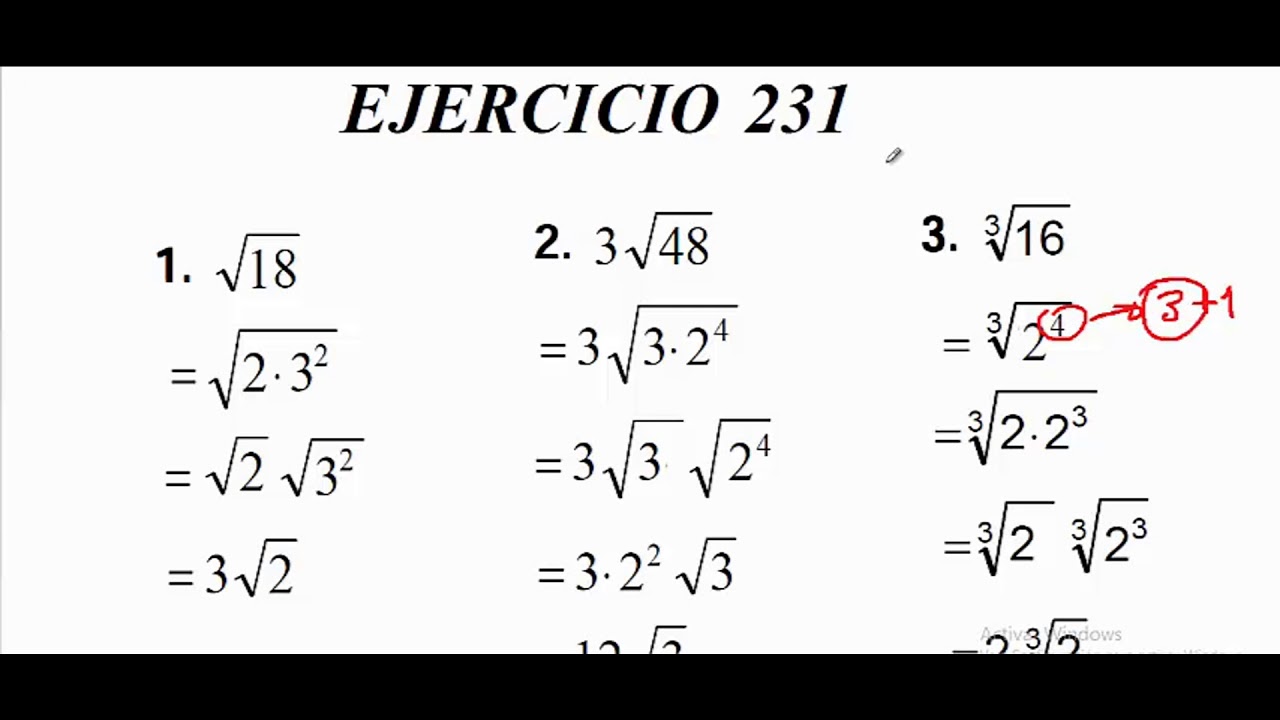 SIMPLIFICACION DE RADICALES - EJERCICIO 231 - INCISOS 1 A 6 - BLDR