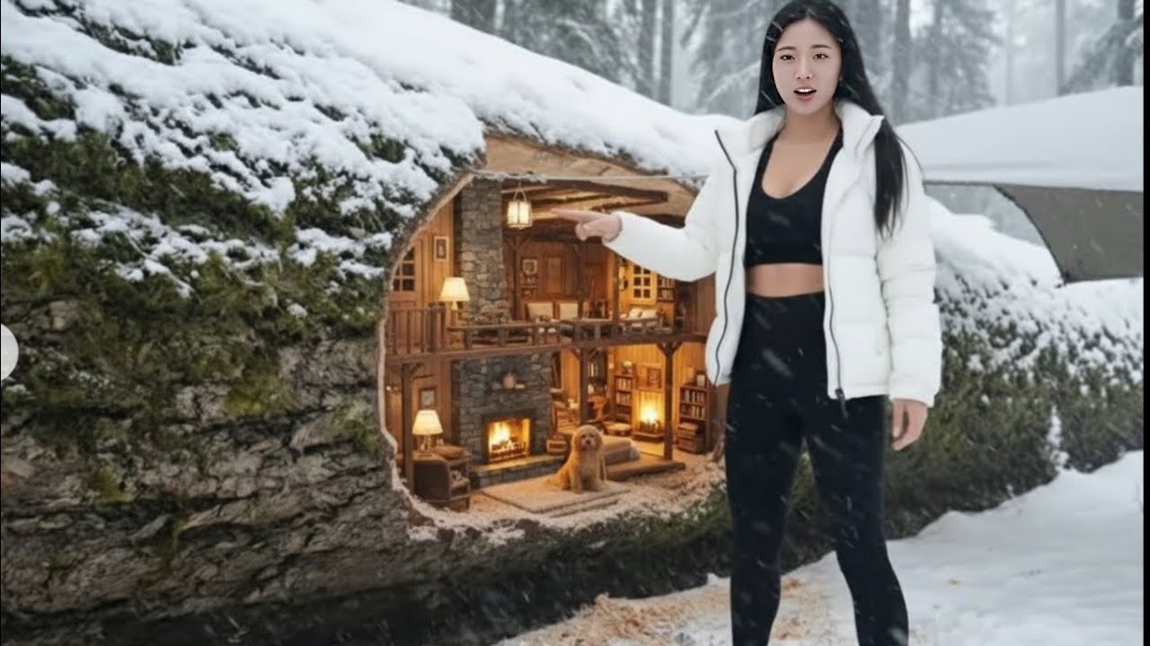 I Built a Cozy Secret Home Inside a Giant Tree Trunk (ASMR)
