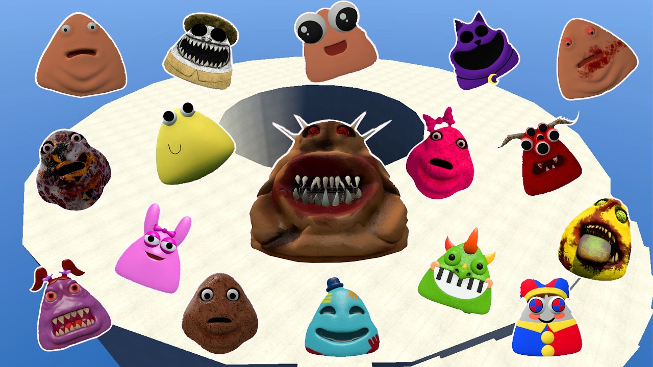 🔮SPARTAN KICKING POU BOU FAMILY FROM BOU'S REVENGE Of POU and SPRUNKI POU in SKY TOWER Garry's Mod!!