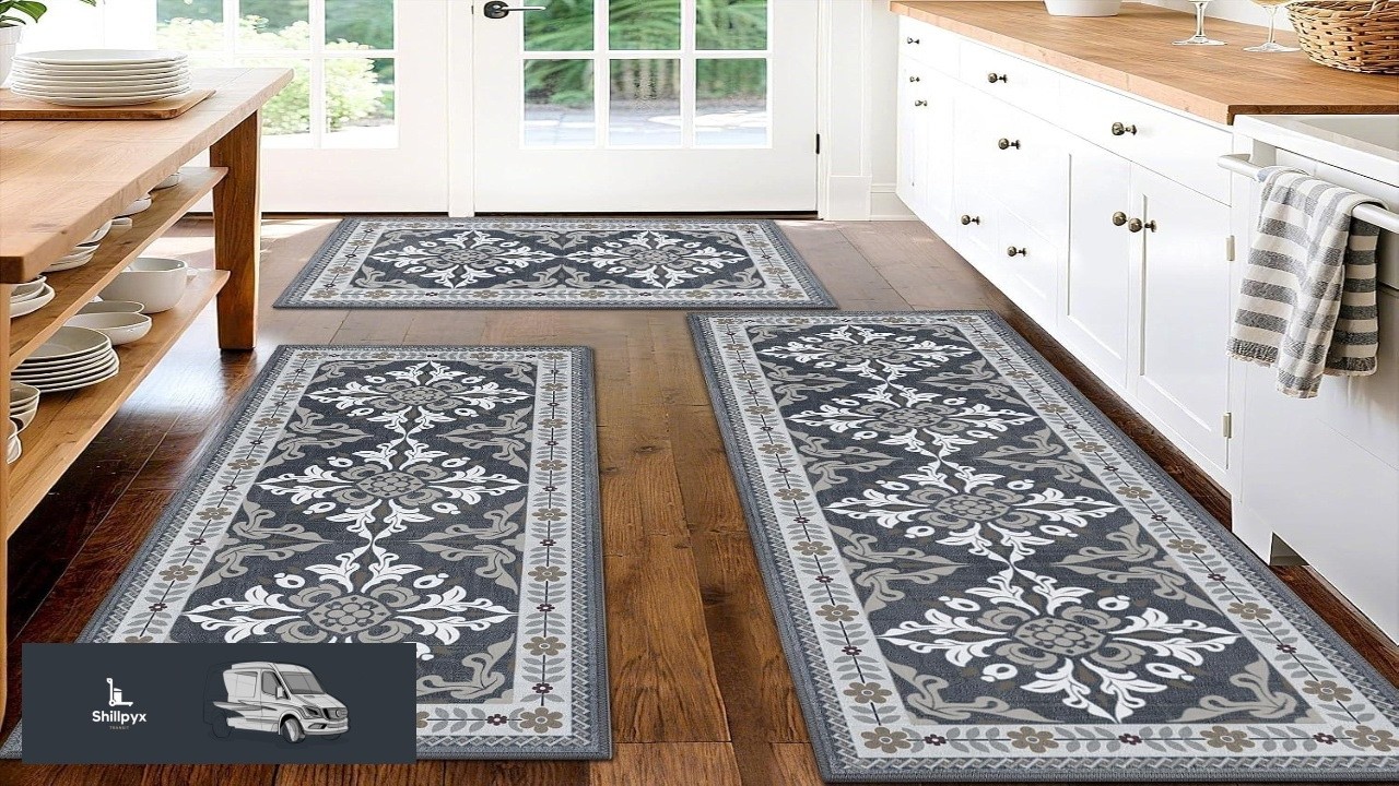 3 Piece Kitchen Rugs Set Non Slip Washable Floor Mats with Water