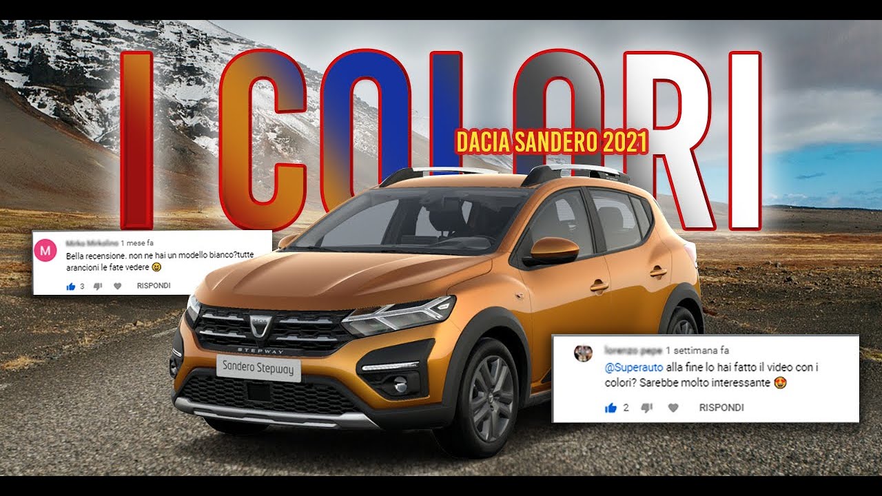 COLORI NUOVA DACIA SANDERO STEPWAY E STREETWAY (orange,bianco ghiaccio,grigio cometa,nero,blu iron)