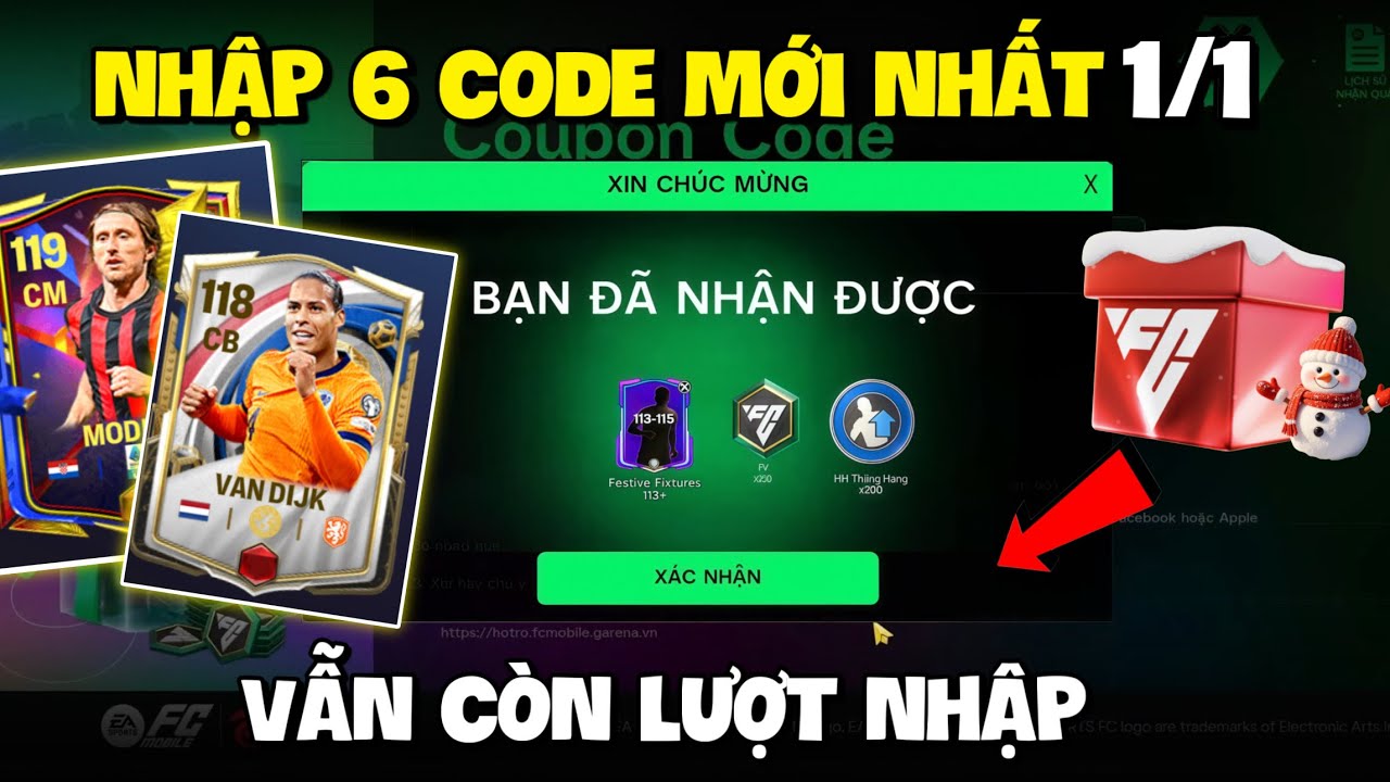 Compilation of 6 Latest FC Mobile VN Codes (January 1st) to Receive Free FV Gifts, Player Packs, ...